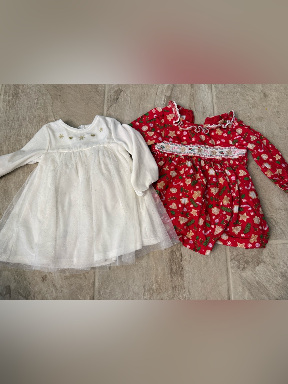 Bonnie Baby and Baby Starter White Tulle Dress & Red Holiday Print Dress